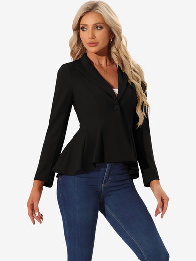 Dressy Single Button Business Casual Work Peplum Blazer