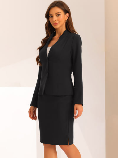 2pc Business Collarless Blazer and Formal Pencil Skirt Suit Sets