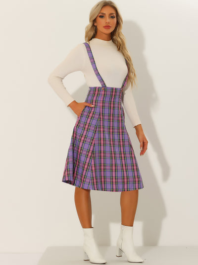 Plaid Overall Tartan Pinafore Suspender Midi Skirt