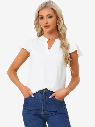V Neck Cap Sleeve Summer Business Casual Work Blouse