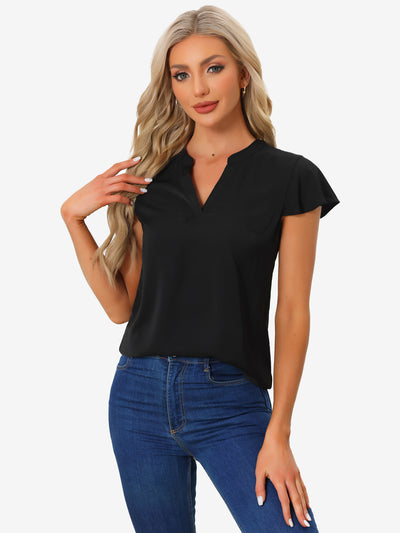 V Neck Cap Sleeve Summer Business Casual Work Blouse