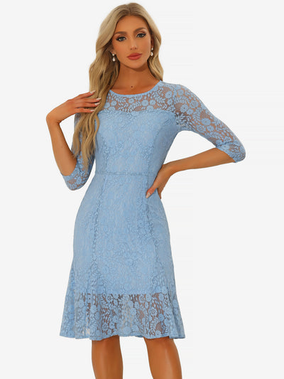 Elegant Lace 3/4 Sleeves Ruffles Bodycon Fishtail Dress