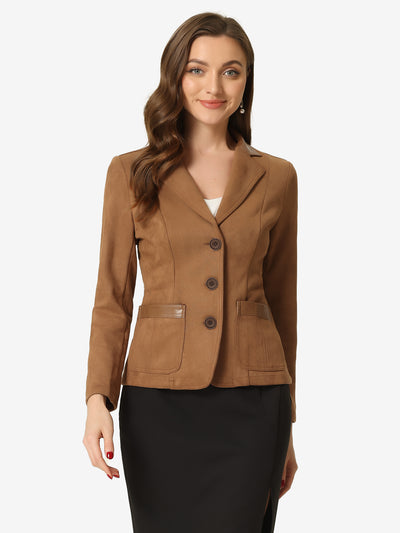 Faux Suede Lapel Collar Cowgirl 2 Button Blazer Jacket