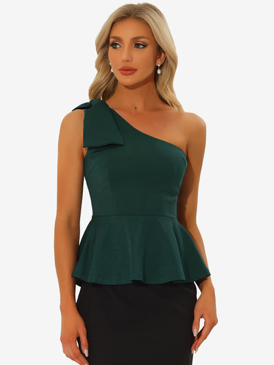 Elegant Peplum Bow Ruffled Hem One Shoulder Top