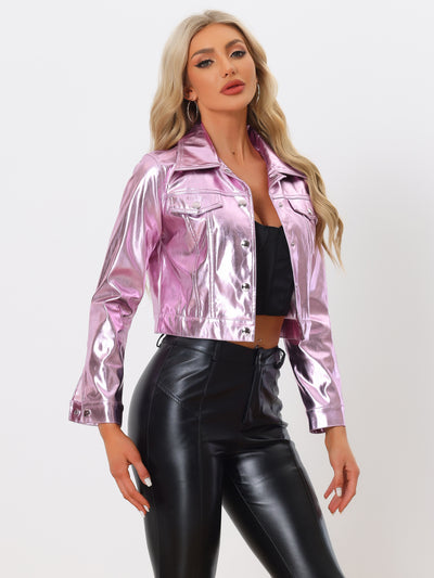 Metallic Biker Holographic Button Down Shiny Jacket