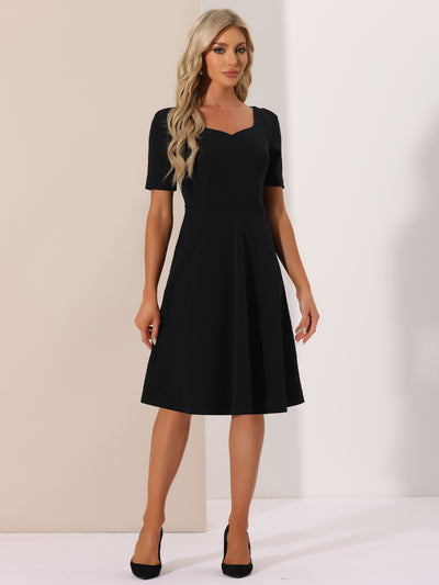 Work Sweetheart Neckline Short Sleeve A-Line Dress