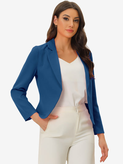 Notched Lapel Long Sleeves Solid Color Open Front Cropped Blazer