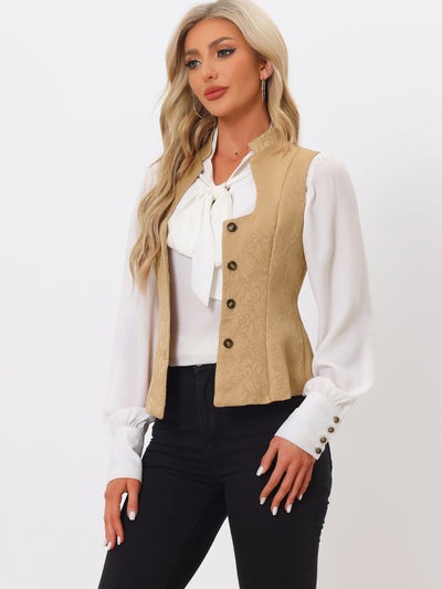 Jacquard U Neck Single Breasted Floral Gothic Waistcoat Vest