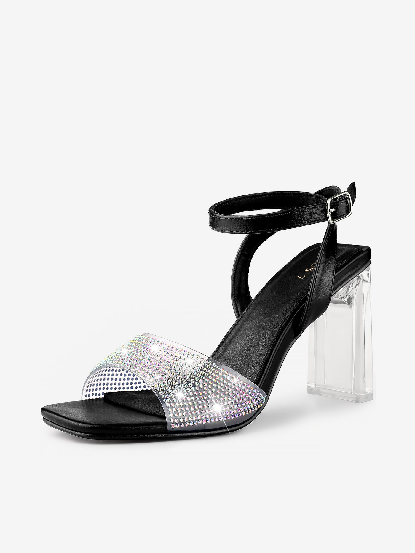 Allegra K Women's Rhinestone Clear Heeled Ankle Strap Sandals