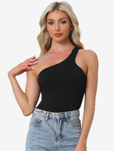 One Shoulder Bodysuits Sleeveless Backless Slimming Thong Tank Top
