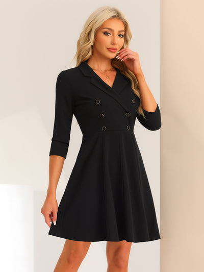 Double Breasted Dress Notched Lapel Half Sleeve Business Blazer Dress