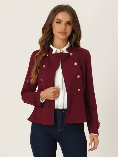 Peplum Steampunk Stand Collar Double Breasted Casual Blazer