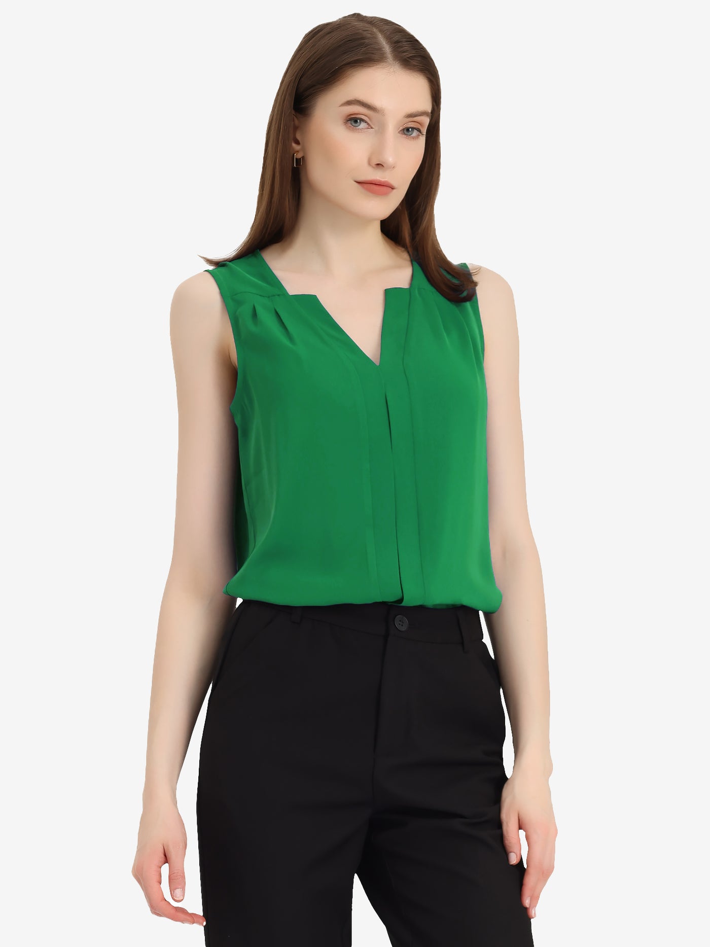 Allegra K Sleeveless Work Top Pleated Chiffon V Neck Blouse