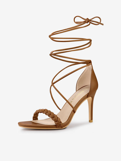 Woven Strap Lace Up Strappy Stiletto Heel Sandals