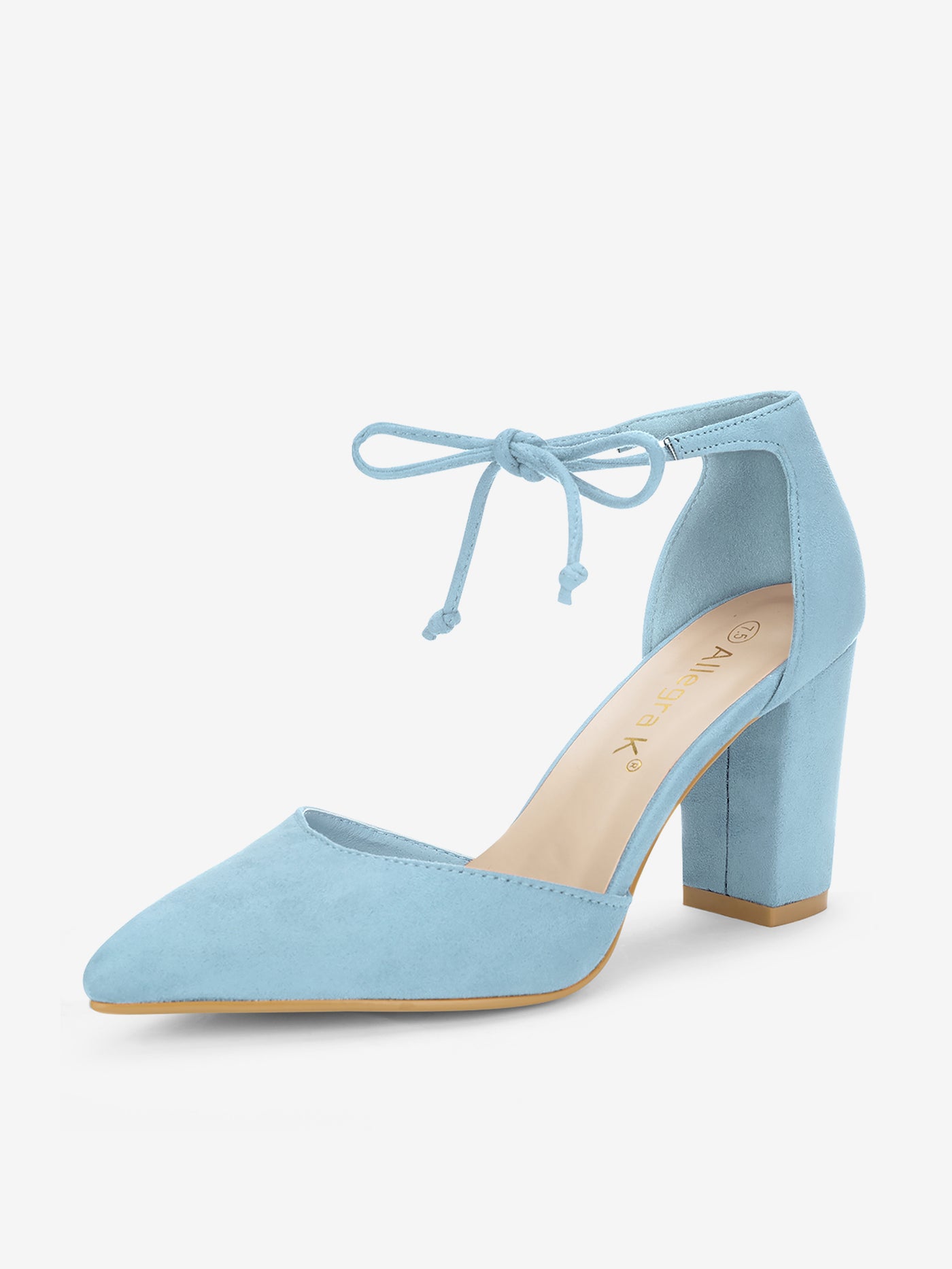 Allegra K Tapered Straps Ankle Tie Point Toe Chunky Heel Pumps