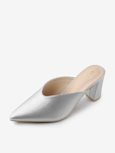 Pointed Toe Chunky Heel Slides Mules