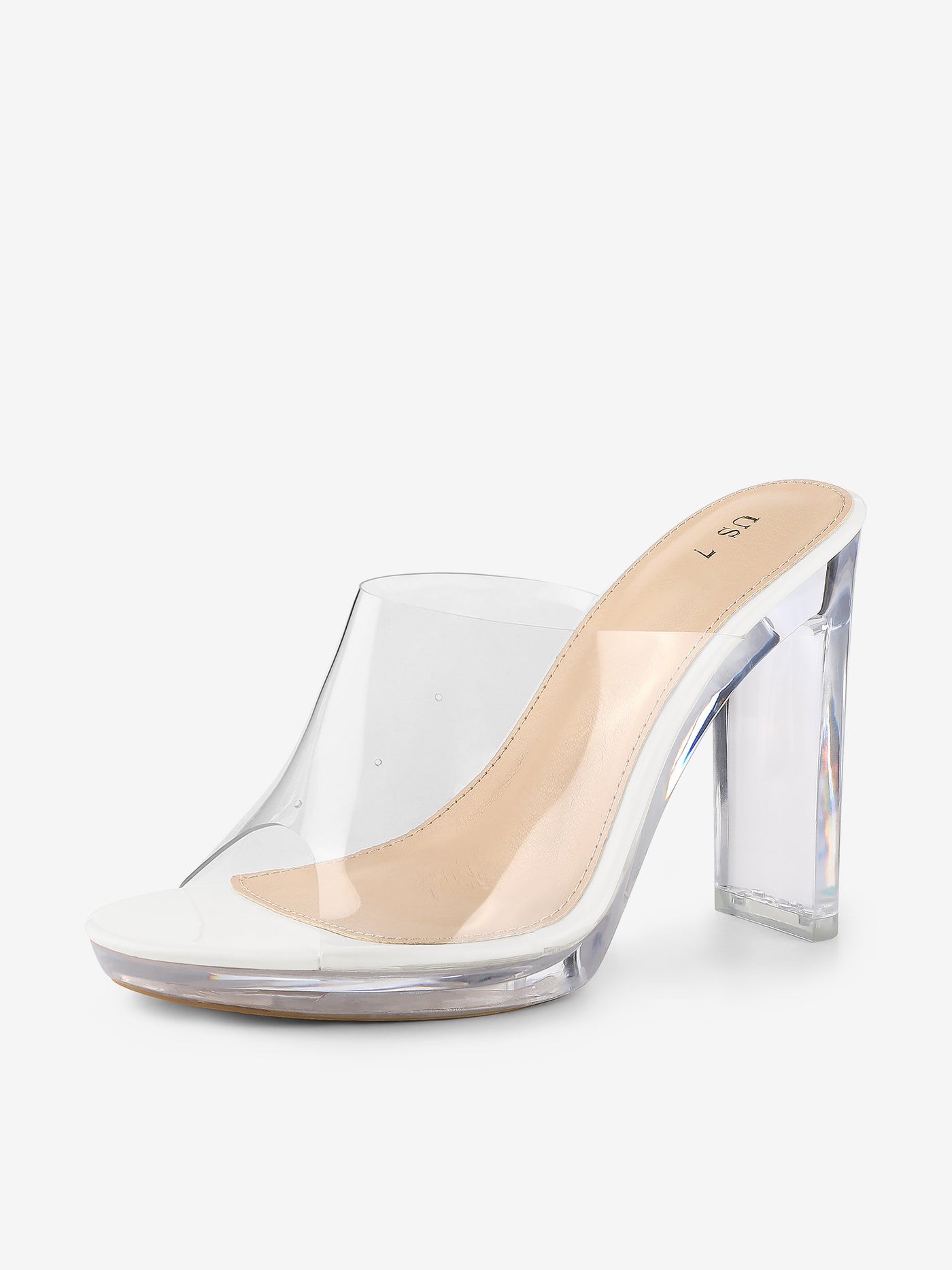 Allegra K Clear Heel Platform Open Toe Chunky Slides Sandals