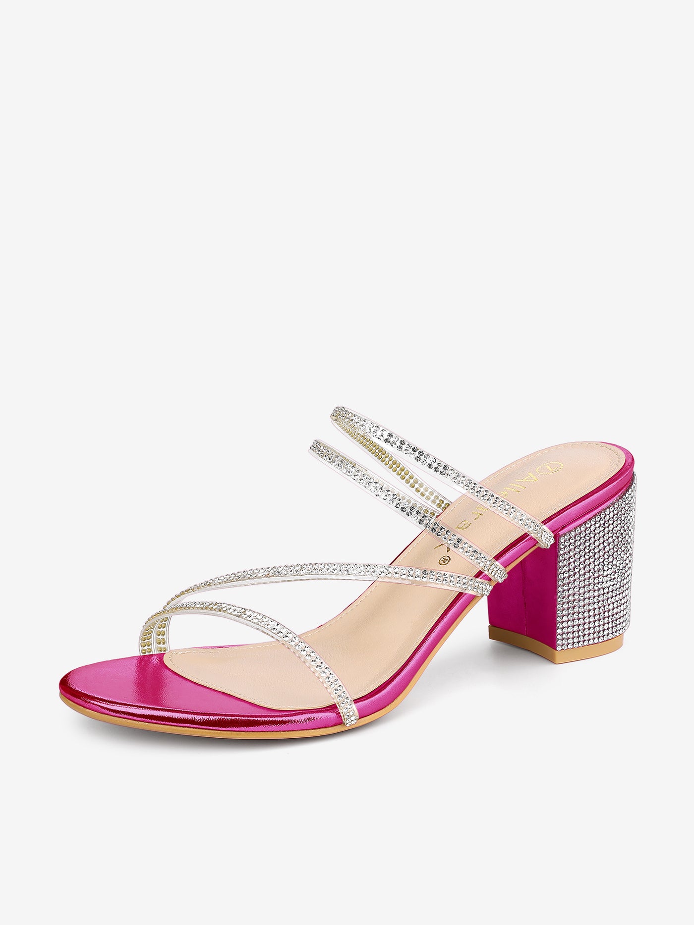 Allegra K Strappy Rhinestone Block Heel Slide Sandals