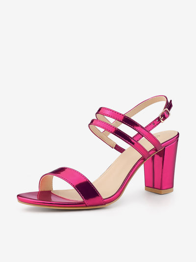 Open Toe Slingback Block Heel Ankle Strap Sandals