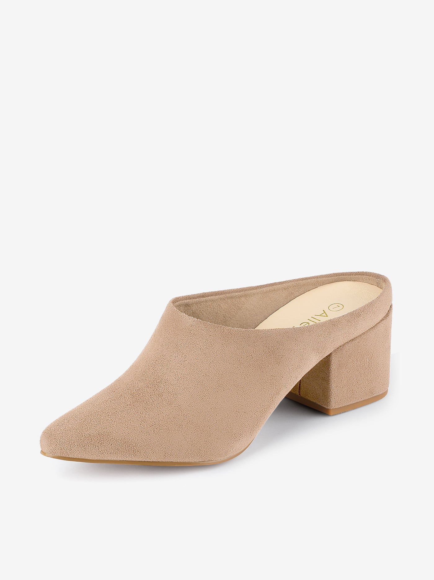 Allegra K Faux Suede Pointed Toe Slip On Block Heel Slide Mules