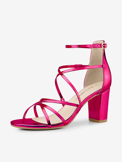 Strappy Crisscross Strap Opened Toe Block Heel Sandals