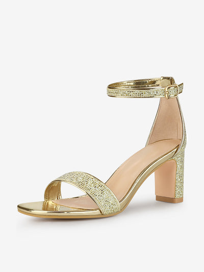 Glitter Ankle Strap Chunky Heel Sandal