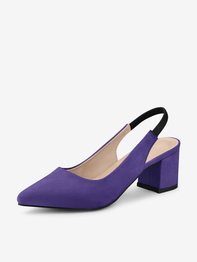 Faux Suede Pointed Toe Block Heel Slingback Pumps