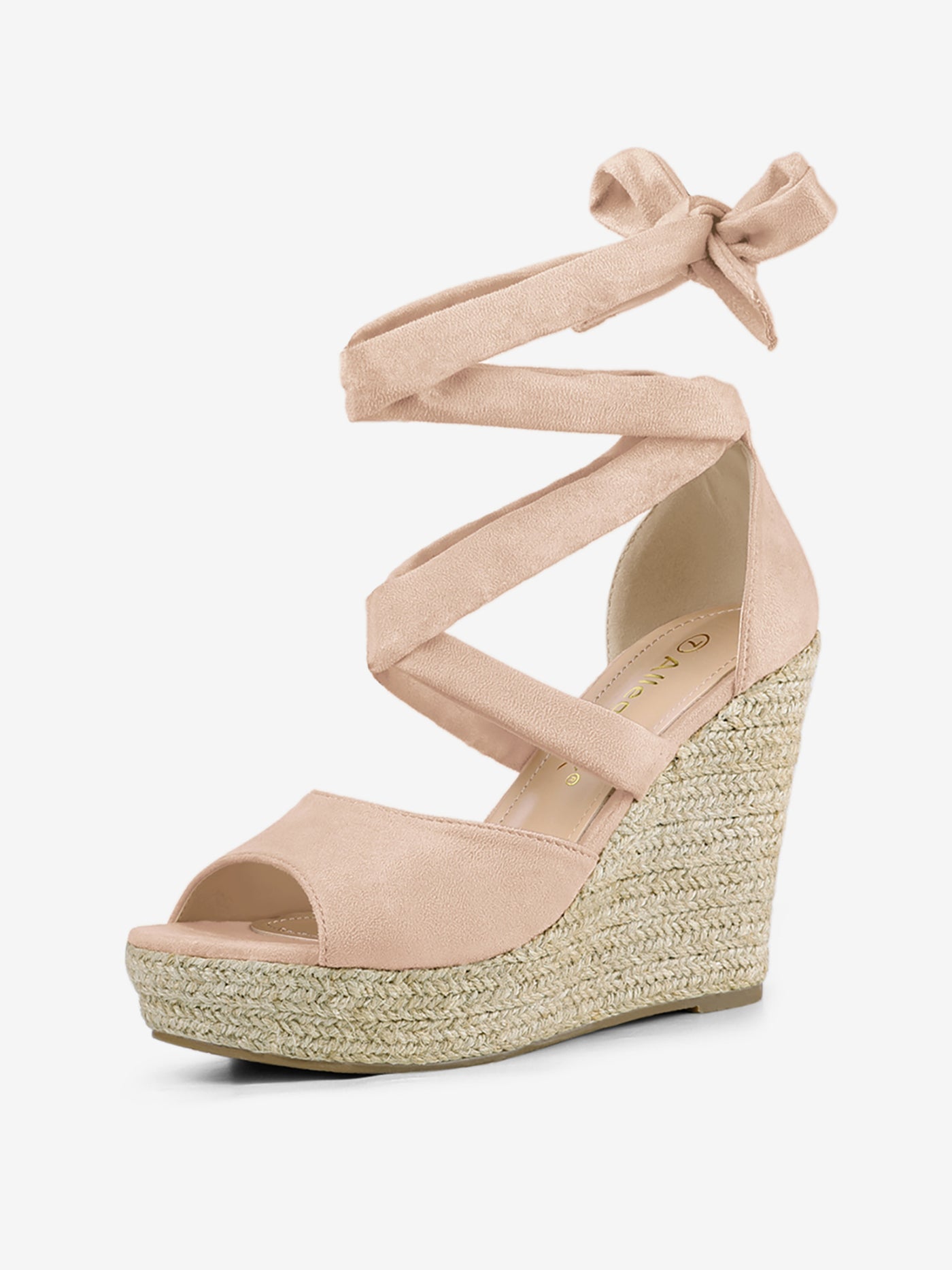 Allegra K Faux Suede Lace Up Espadrille Wedge Heel Sandals