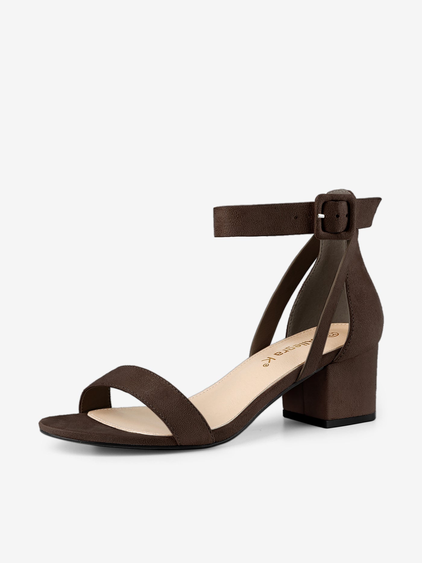 Allegra K Faux Suede Ankle Strap Block Low Heel Sandals