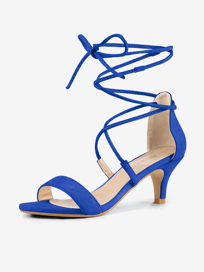 Kitten Heel Lace Up Open Toe Sandals