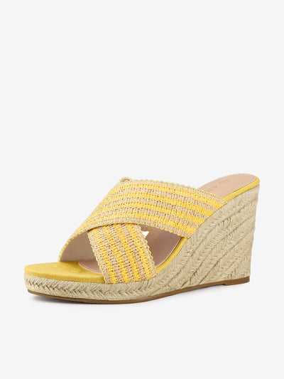 Open Toe Crisscross Straps Espadrilles Slide Wedge Sandals