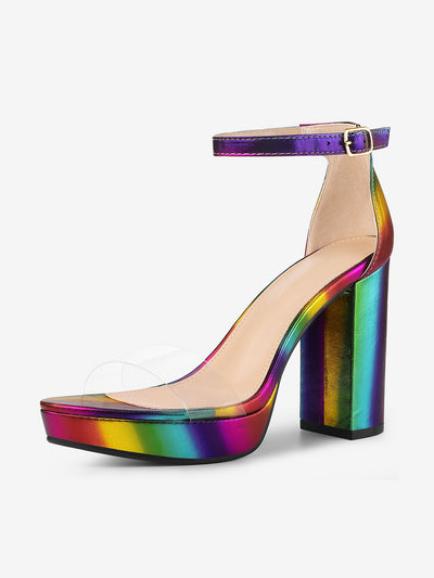 Printed Clear Platform Chunky Heel Sandals