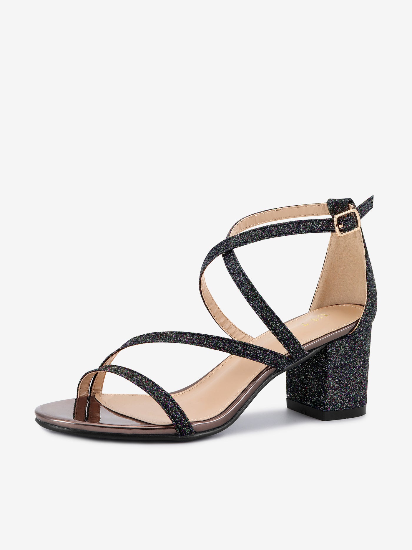 Allegra K Glitter Crisscross Strap Chunky Heel Sandals