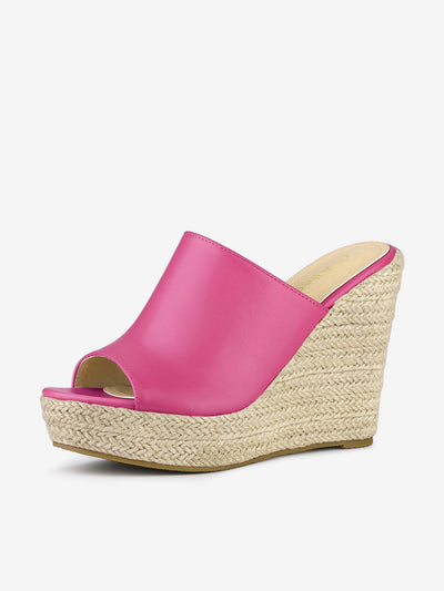 PU Leather Open Toe Espadrille Wedge Platform Mules