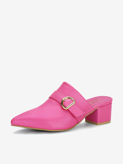 Pointed Toe Slip on Block Heel Sandals Mules