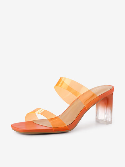 Summer Colorful Straps Open Toe Clear Chunky Heel Sandals