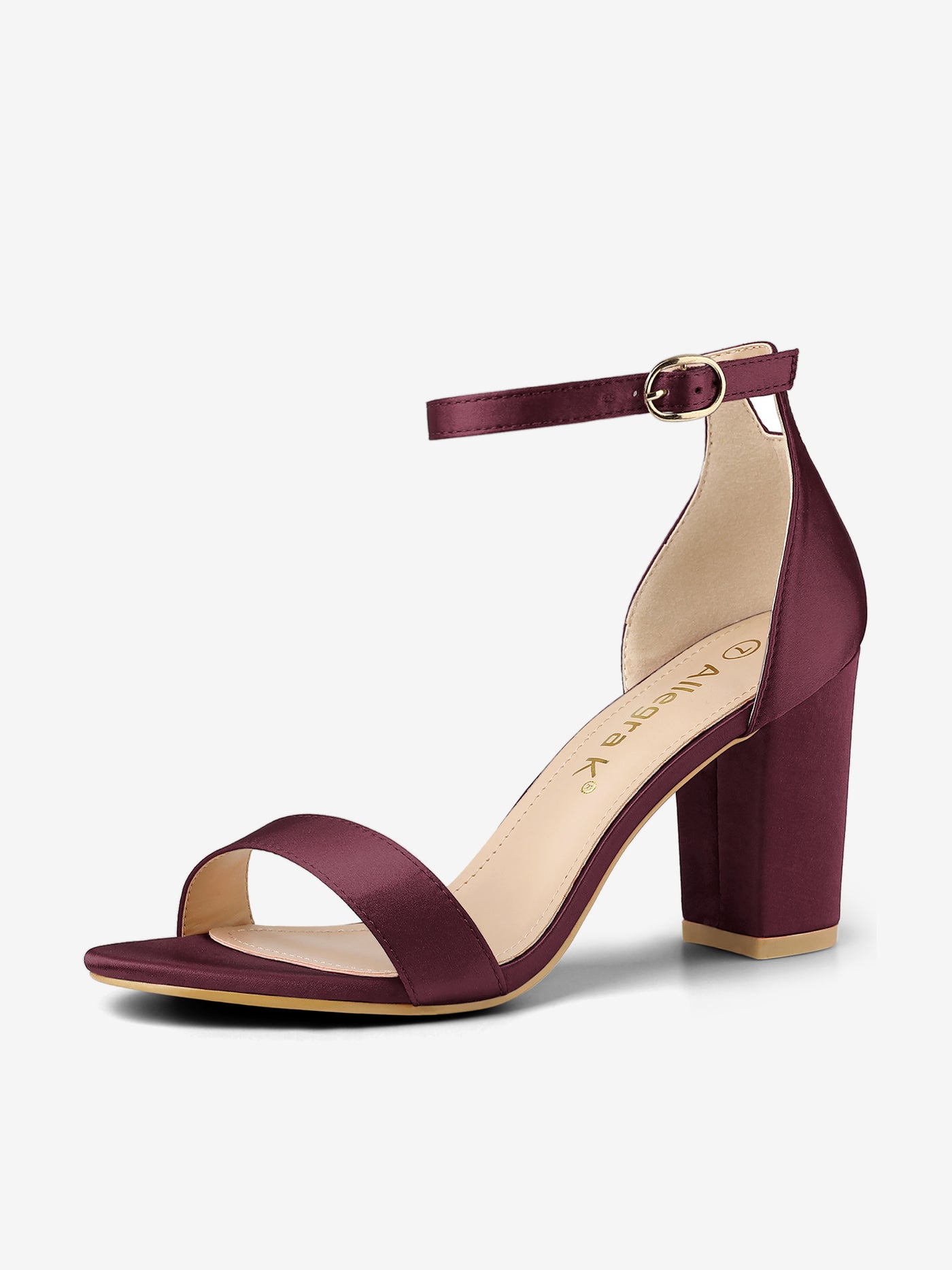 Allegra K Satin Open Toe Ankle Strap Chunky Heel Sandals