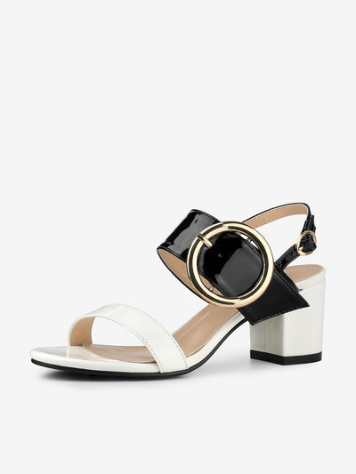 Dual Straps Buckle Decor Slingback Block High Heel Sandals