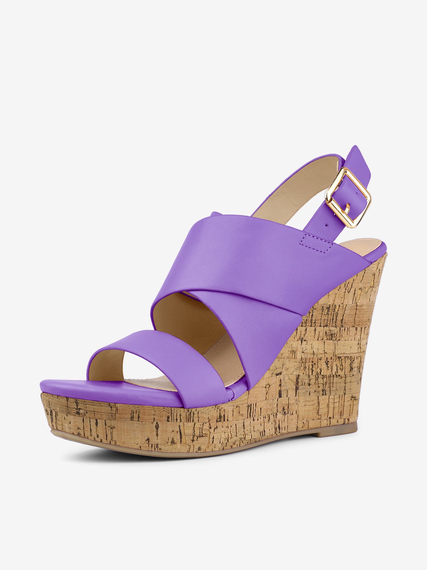 Allegra K Solid Straps Wood Platform Wedge Slingback Sandals