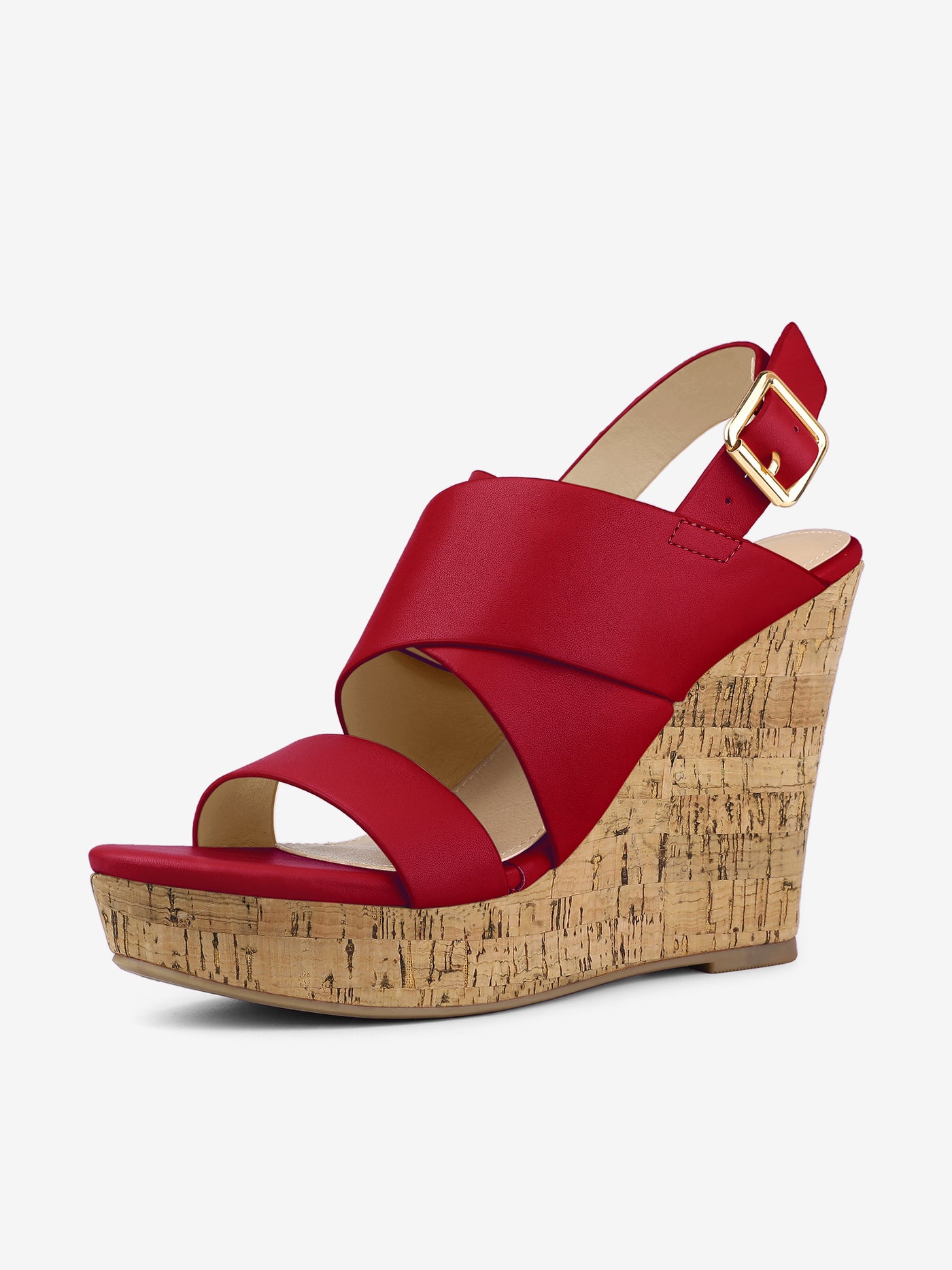 Allegra K Solid Straps Wood Platform Wedge Slingback Sandals