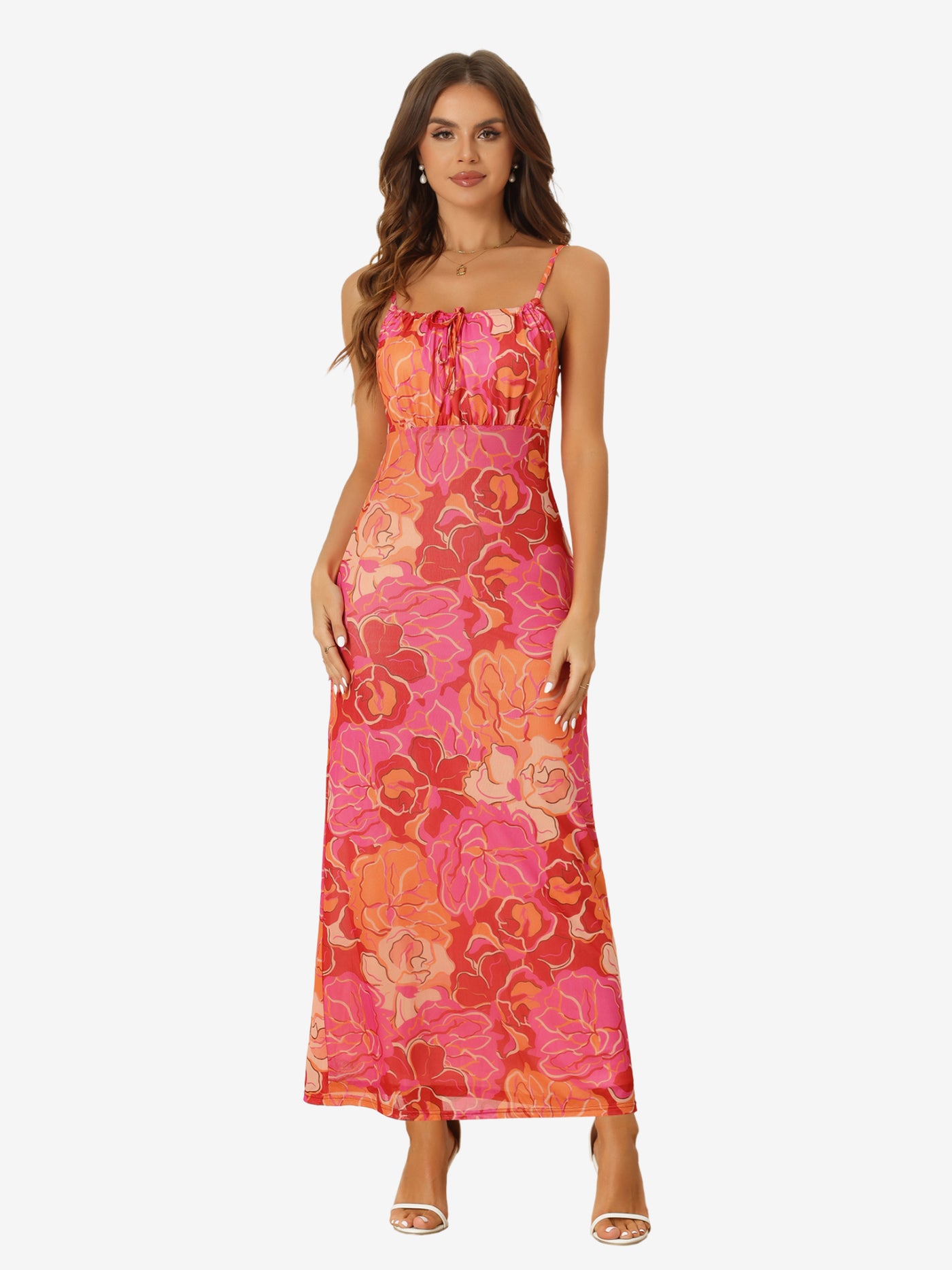 Allegra K Bold Floral Sleeveless Spaghetti Strap Maxi Dress Sundress