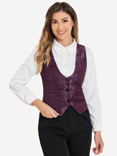 Vintage Button Up Jacquard Steampunk Waistcoat Suit Vest