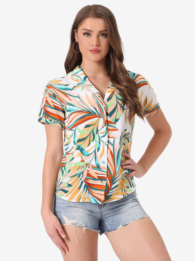 Hawaiian Tropical Leaves Floral Short Sleeve Button Down Shirt