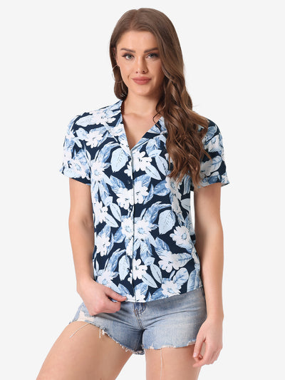 Hawaiian Tropical Leaves Floral Short Sleeve Button Down Shirt