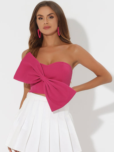 Bow Crop Strapless Sweetheart Neck Party Bustier Bandeau Top