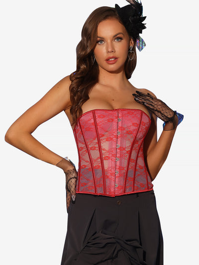 Lace Sheer Sleeveless Underwired Waist Cincher Bustier Corset