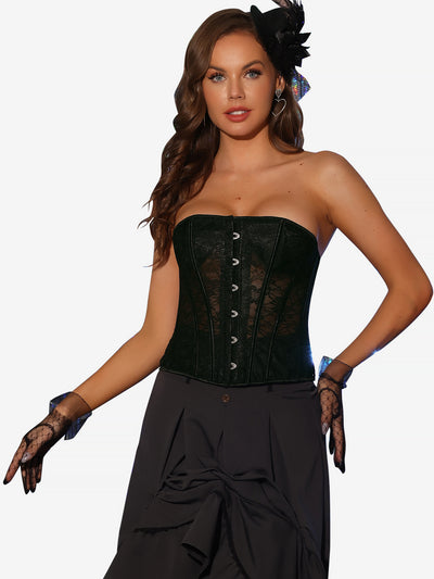 Lace Sheer Sleeveless Underwired Waist Cincher Bustier Corset