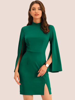 Pencil Business Long Split Sleeve Slim Fit Mini Bodycon Dress