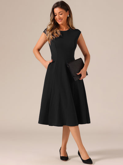 Cap Sleeve Pocketed A-Line Work Office Midi Dress