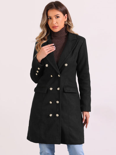 Notched Lapel Double Breasted Mid Long Winter Pea Coat